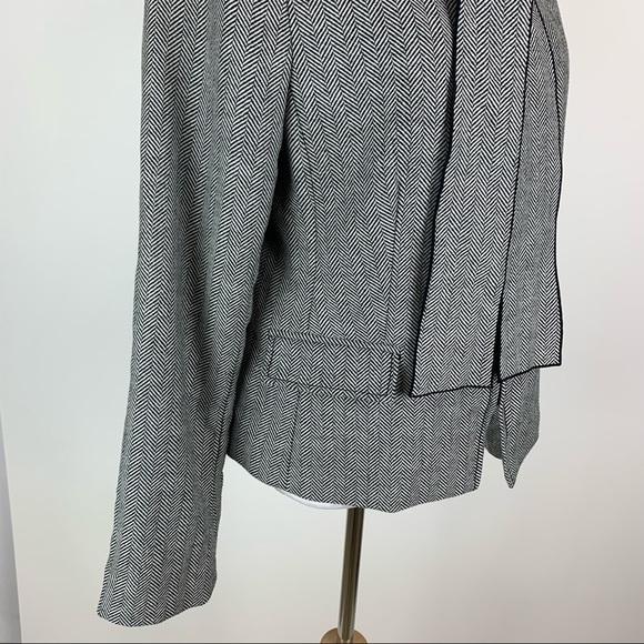 Banana Republic Wool Herringbone Tie Neck Zip Front Blazer Sz 12 - Picture 7 of 13